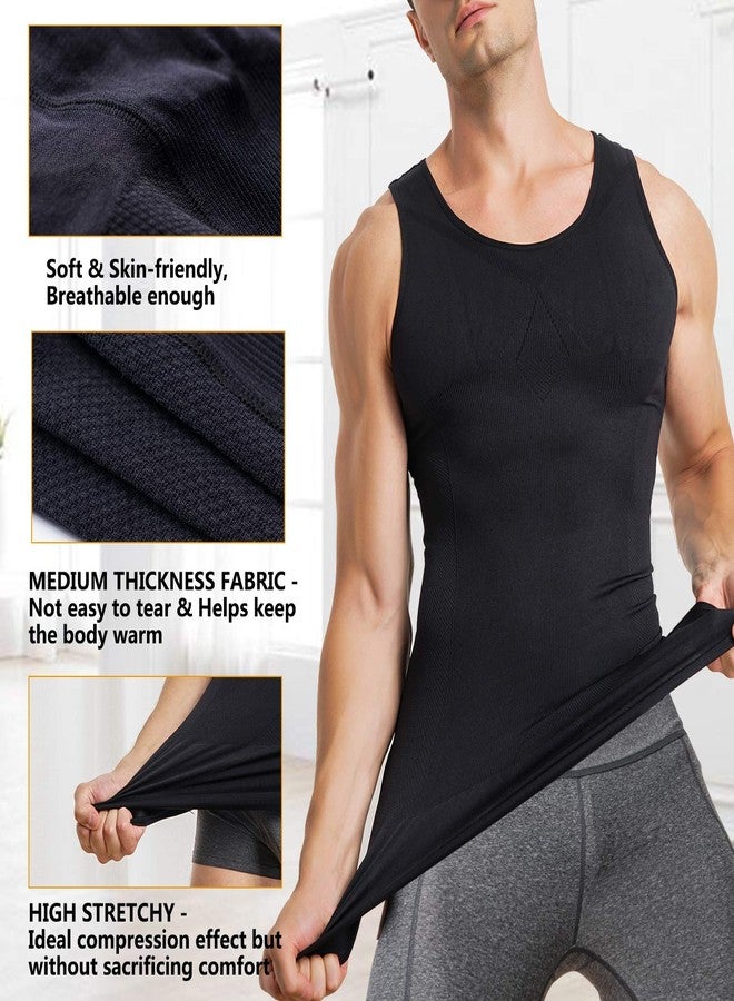 MOLUTAN Mens Compression Shirt Slimming Body Shaper Vest Sleeveless Waist Trainer Workout Tank Top Tummy Control Shapewear (Black, X-Small-Small) - Image 3